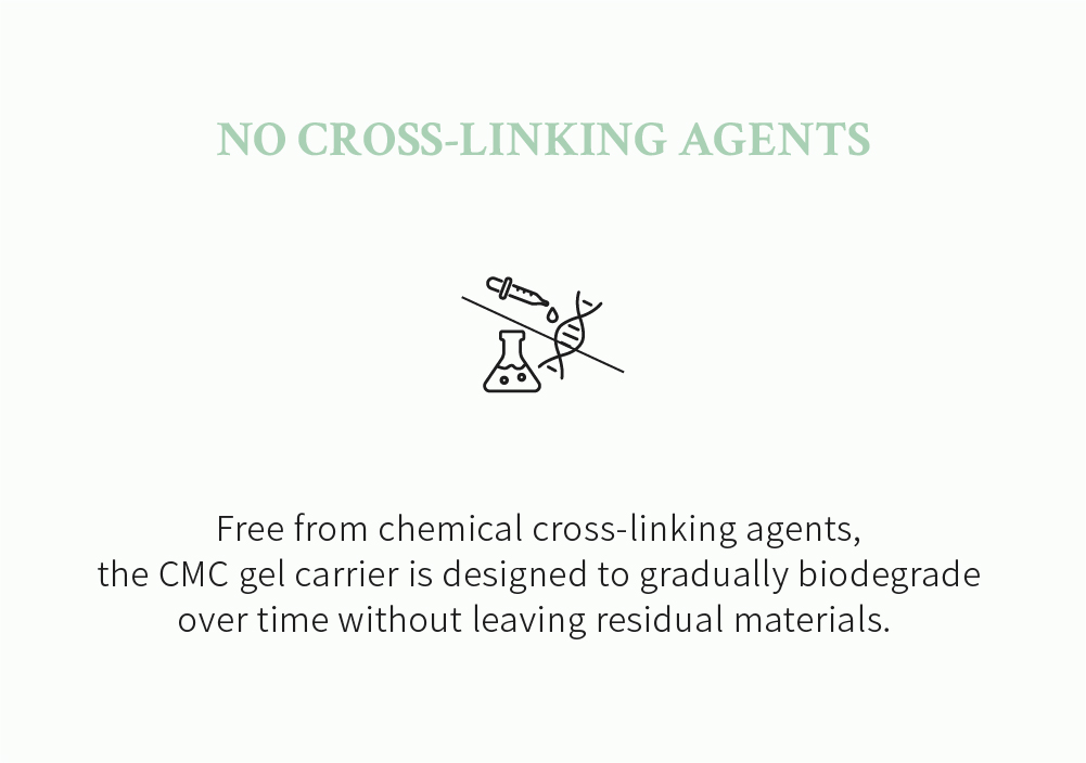 PCD-ETT CMC gel technology: No cross-linking agents, designed for gradual biodegradation without residual materials